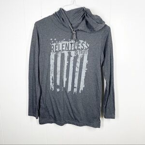 Anvil Relentless Detroit Graphic Gray Long Sleeve Hoodie Tee Medium